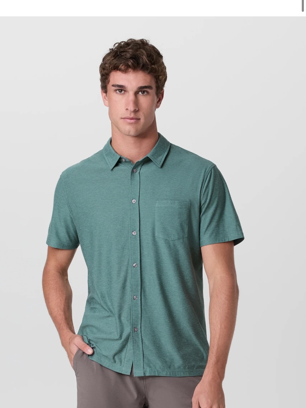 Vuori Short-Sleeve Button-Down Shirt in Teal‎ Green XXL